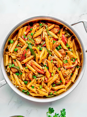 Rasta Pasta (alfredo with various meats & bell peppers)